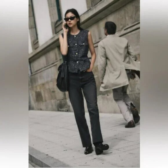 ZARA BELTED SEQUIN STRUCTURED VEST sz M - Picture 3 of 11